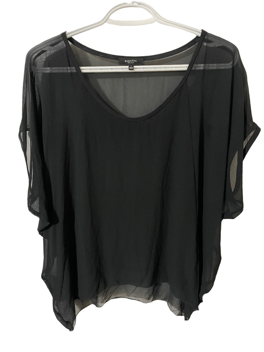 Babaton Black Silk Short-Sleeve Top Size Small